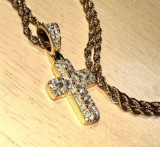 2Ct Baguette Cut Lab-Created Diamond Cross Pendant 14K Yellow Gold Plated Silver - £118.18 GBP