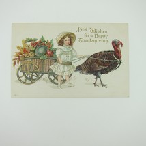 Thanksgiving Postcard Wild Turkey Pulls Cart Harvest Girl Hat Embossed Antique - £8.01 GBP