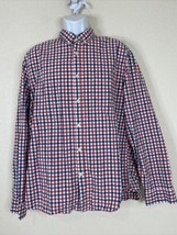 H&amp;M LOGG Men Size XL Red/Blue Check Button Up Shirt Long Sleeve Pocket - £8.43 GBP