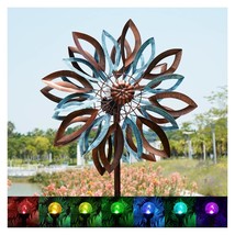 Yard Garden Wind Spinners With Solar Lights, Large Outdoor Metal Wind Sp... - $240.99