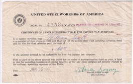 Vintage 1960 United Steelworkers Of America Certificate Of Union Dues 5&quot;... - $41.28 MXN