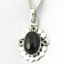 925 Sterling Silver Black Onyx Handmade Necklace 18&quot; Chain Festive Gift PS-1920 - £22.40 GBP