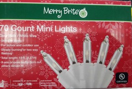Merry Brite 70 Count Mini Lights, Clear Bulb/white Wire 15ft - £10.11 GBP