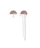 Cubic Zirconia &amp; Imitation Pearl Rainbow &amp; Tassel Drop Earrings - £7.89 GBP