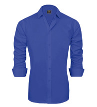 FLEX Men&#39;s Long Sleeve Cotton Spandex Royal Blue Button Down Dress Shirt L - $15.83
