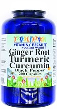 1000mg Ginger Root, Turmeric Curcumin Extract, Black Pepper Complex 200 ... - $16.90
