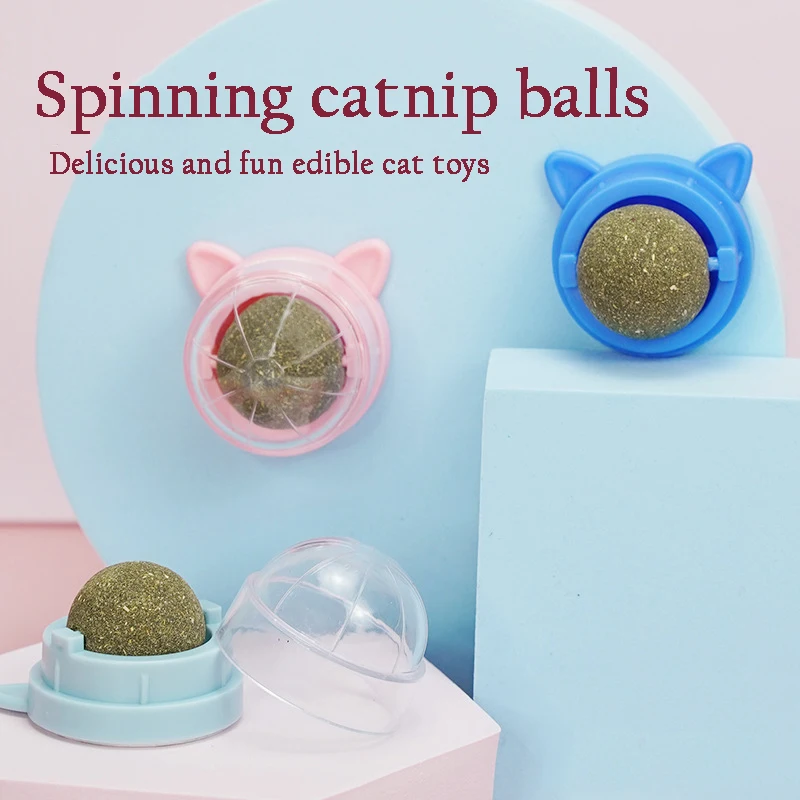 Game Fun Play Toys Catnip Cat Wall Stick-on Ball Natural Mint Promote Digestion  - £23.25 GBP