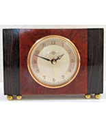 Art Deco Herman Miller Two Tone Wood Clock with Brass Trim - $123.75