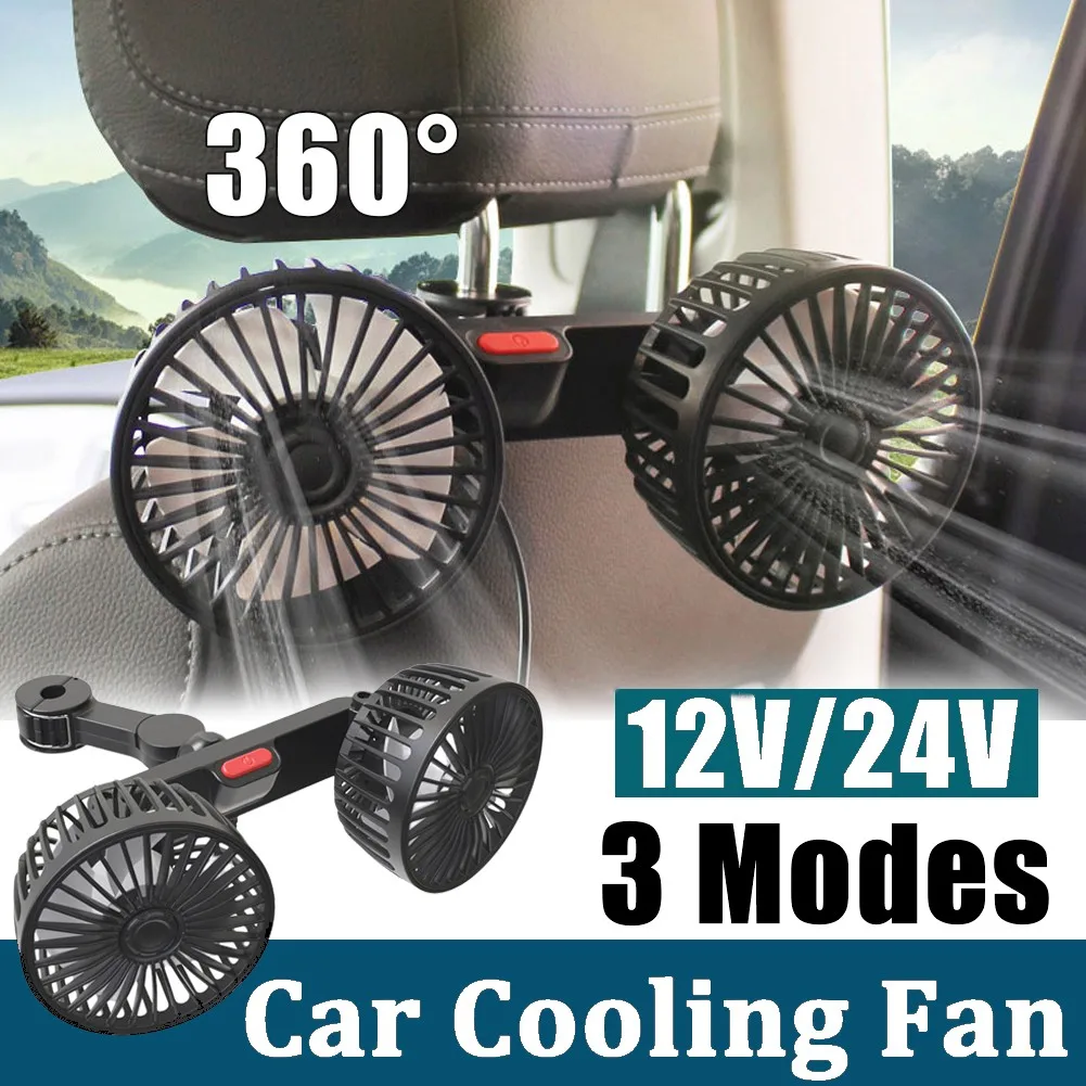 5/12/24V Car Seat Back Cooling Fan USB Dual Head Fan 360 Degree Rotation 3 - £36.83 GBP+