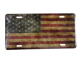 USA American Vintage Tea Stained Historical Flag Aged Aluminum License Plate Tag - £5.43 GBP