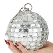 Dazzling Gl Silver Women Clutch Round Ball Shape Girls Bling Sparkling Lady Coin - £99.95 GBP