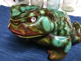 Vintage Columbia Ceramics California Mottled Drip Glaze Frog Toad MCM Jewel Eyes - £76.04 GBP