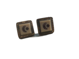 Vintage Half Moon and Star Cuff Links Gold tone frame Embedded Purple Stone - £14.81 GBP