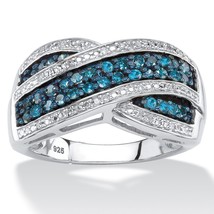 Blue And White Diamond Platinum Over Sterling Silver Crossover Ring 6 7 8 9 10 - £392.79 GBP