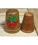 Thimbles (2) Wood 1.25&quot; with Hand Painted Strawberry &amp; 1&quot; Wood Banded Vi... - $3.77