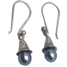 vintage sterling silver dark gray pearl earrings - £43.58 GBP