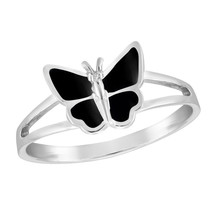 Carefree Fluttering Butterfly Inlaid Black Onyx Sterling Silver Ring-8 - £13.28 GBP