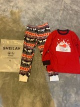 Child Size 8 Sheilay Christmas Holiday Pajamas Red Navy Santa Reindeer F... - $16.00