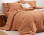 Burnt Orange King Comforter Set - 7 Pieces Solid King Bed In A Bag, King... - $94.99