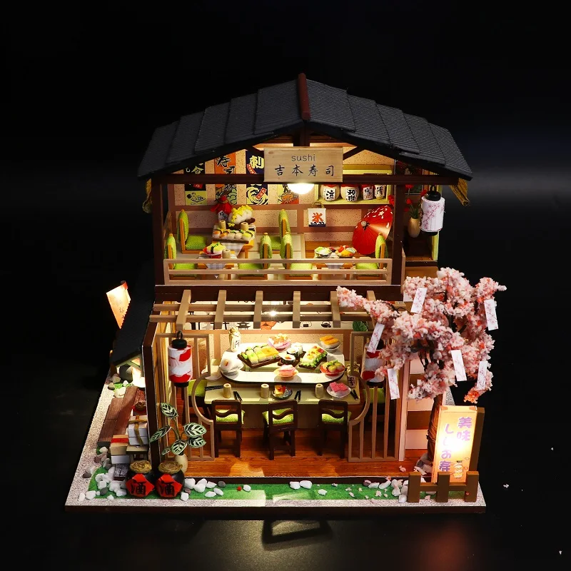 Creative handmade and assembled cherry blossom sushi shop house, doll house, - £39.53 GBP