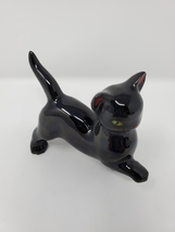Black Cat Redware Figurine green eyes walking paw up original sticker Ja... - $22.99