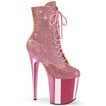 Pleaser FLAMINGO-1020CHRS 8&quot; Heel Baby Pink Chrome Platform Ankle Boot - £126.64 GBP