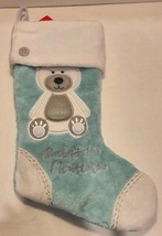 Christmas Holiday Stocking Baby&#39;s First Christmas Teddy Bear Blue and Wh... - £7.96 GBP