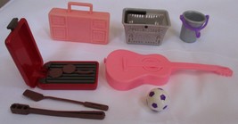 Barbie Lot Misc. Items Suitcase-Basket-Soccer Ball-Grill-Guitar-Bucket - £13.15 GBP