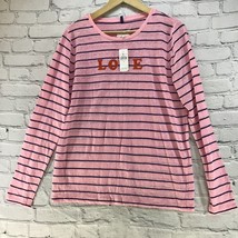 Lou &amp; Grey Womens Sz M Top Pink LOVE Striped Long Sleeve Pullover 100% Linen NWT - £15.56 GBP