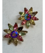 Trifari Crown Multi Colored Glass Sun Flower Clip On Earrings - $87.07