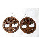 DARK BROWN Wood TREE OF LIFE Cut Out XL Rounds 3&quot; Long Pair of Earrings ... - £5.85 GBP