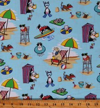Cotton Dogs Beach Animals Pets Sand Ocean Blue Fabric Print by Yard D760.47 - $10.95