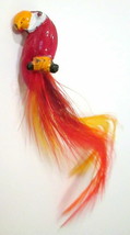 Vtg Parrot Bird Brooch w Feather Tail Enamel Pin Figural Animal Retro Red Yellow - £11.86 GBP