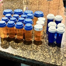 Lot 25 Empty Amber Blue Prescription Rx Pill Bottles Art Crafts Fishing ... - $9.89