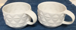 Pair Starbucks 2013 White Quilted Diamond Triangles 3-D Mug Cup 918A - £22.78 GBP
