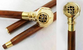 Solid Golden Handle Design Brass Wooden Walking Shaft Stick Vintage Styl... - £27.31 GBP