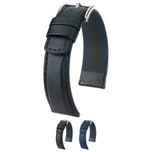 Hirsch Runner Leather Watch Strap - Black - L - 18mm / 16mm - Shiny Silver Buckl - £60.79 GBP