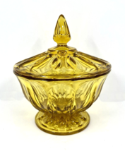 Vintage ANCHOR HOCKING Amber Glass FAIRFIELD 6&quot; Candy Compote Dish With Lid - $25.40 CAD
