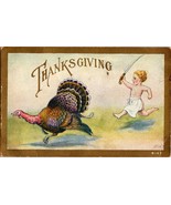 Thanksgiving Postcard Boy Chase Turkey Dinner Running Antique Vtg Unpost... - £11.96 GBP