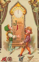 A Glad New YEAR-EDWARDIAN Children Carry A Tall CLOCK~1913 New Year Postcard - £9.51 GBP