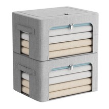 2 Pack Clothes Storage Bins - Stackable Metal Frame Storage Box Foldable Linen F - £36.37 GBP