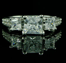 2.50CT Princess Cut Diamond Solitaire Three-Stone Ring in 14K White Gold Over - £64.86 GBP
