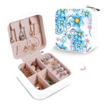 Leather Travel Jewelry Storage Box - Portable Jewelry Organizer - Blue D... - £12.12 GBP