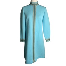 Vintage 60s Belfry Gerald Pierce Mod Sheath Dress M Blue Long Sleeve High Neck - £74.80 GBP