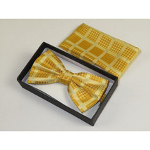 Men Bow Tie Hankie Set Formal Event For Tuxedo or Business Suit #BT37 Gold Fancy image 6