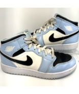 Nike Air Jordan 1 Mid Ice Blue UNC 555112-401 GS Size US 6Y / Womens 7.5 - $542.88 MXN