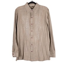 Prana Dress Shirt M Mens Slim Brown Button Up Stitching Striped 100% Cototn - £15.46 GBP