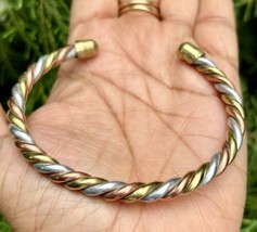 Bracelet manchette cicatrisant argent laiton cuivre pur Ashtadhatu 1 piè... - $18.63