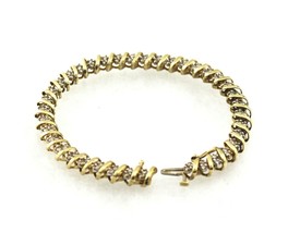 1.5 ct DIAMOND TENNIS 7" INCH BRACELET Real SOLID 10 K Yellow Gold 13.0 g - £1,695.38 GBP