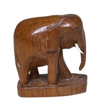 Vintage 70&#39;s Hand-Carved Elephant Figurine Dark Wood - $278.12 MXN